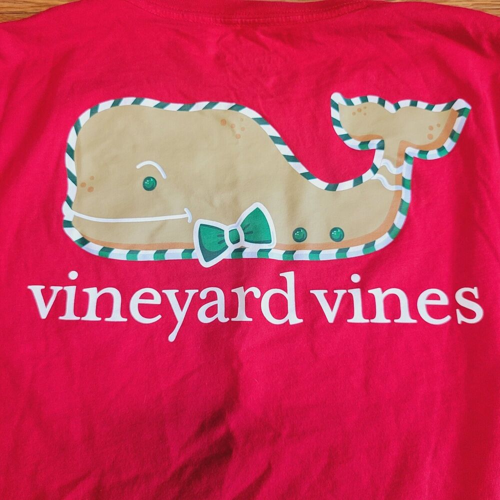 Vineyard Vines Gingerbread Whale Christmas L/S Pocket T Shirt Kids Medium 12/14